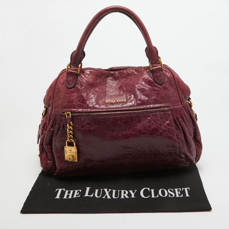 Pre Owned Miu Miu Purple Leather Lily Distressed Satchel