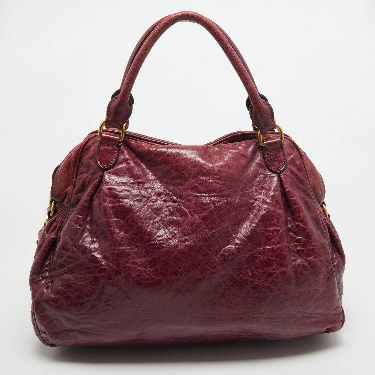 Pre Owned Miu Miu Purple Leather Lily Distressed Satchel