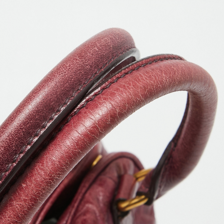 Pre Owned Miu Miu Purple Leather Lily Distressed Satchel