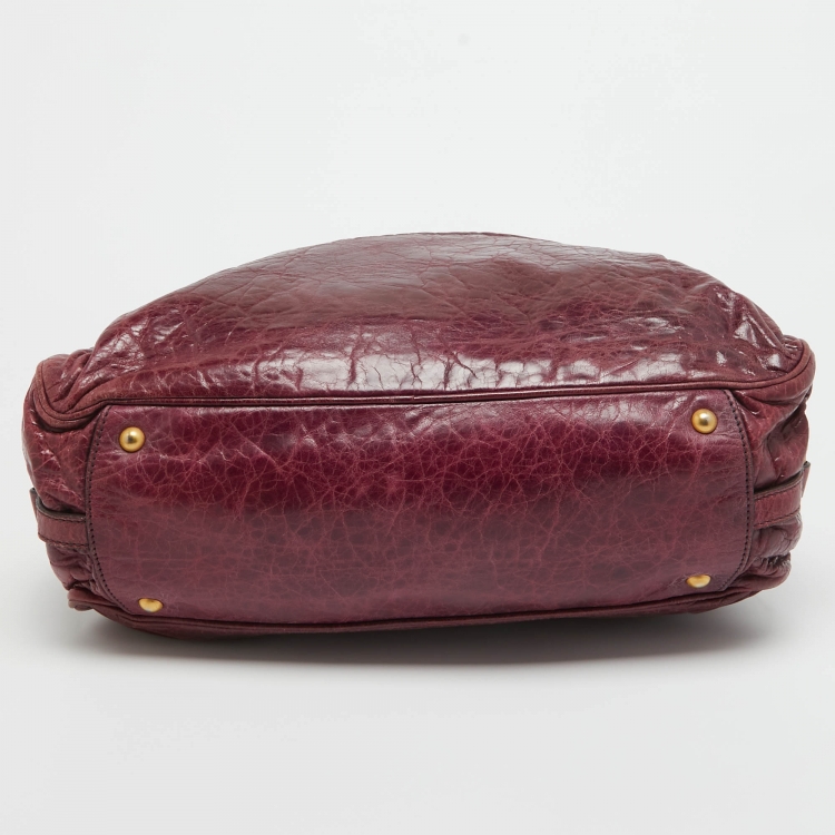 Pre Owned Miu Miu Purple Leather Lily Distressed Satchel