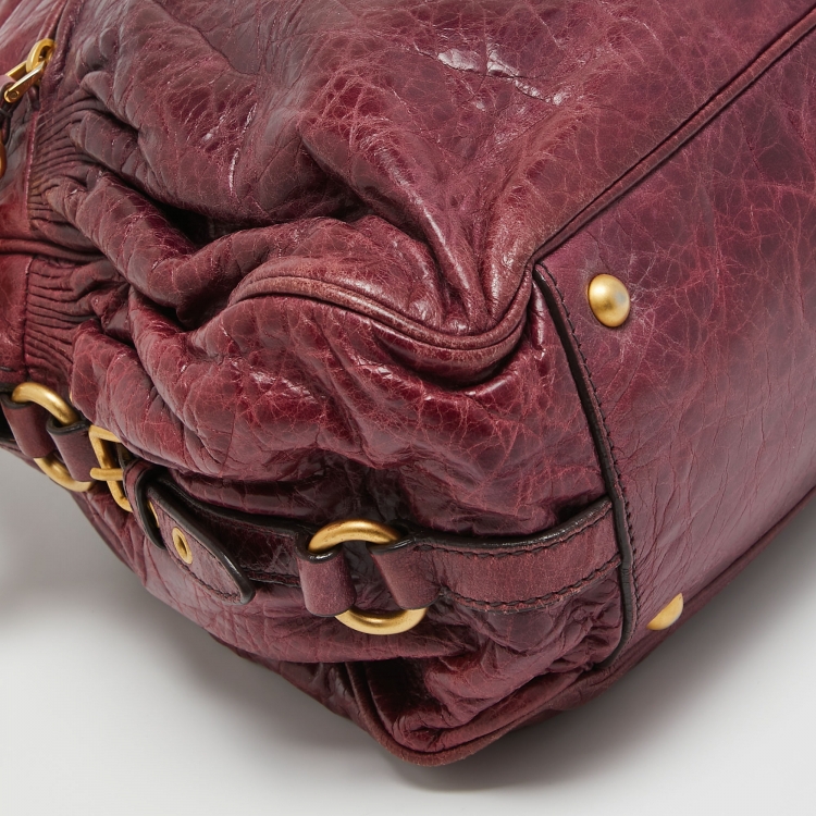 Pre Owned Miu Miu Purple Leather Lily Distressed Satchel