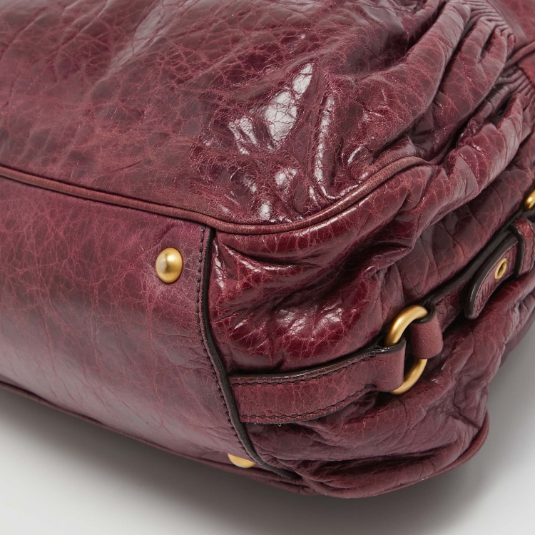 Pre Owned Miu Miu Purple Leather Lily Distressed Satchel