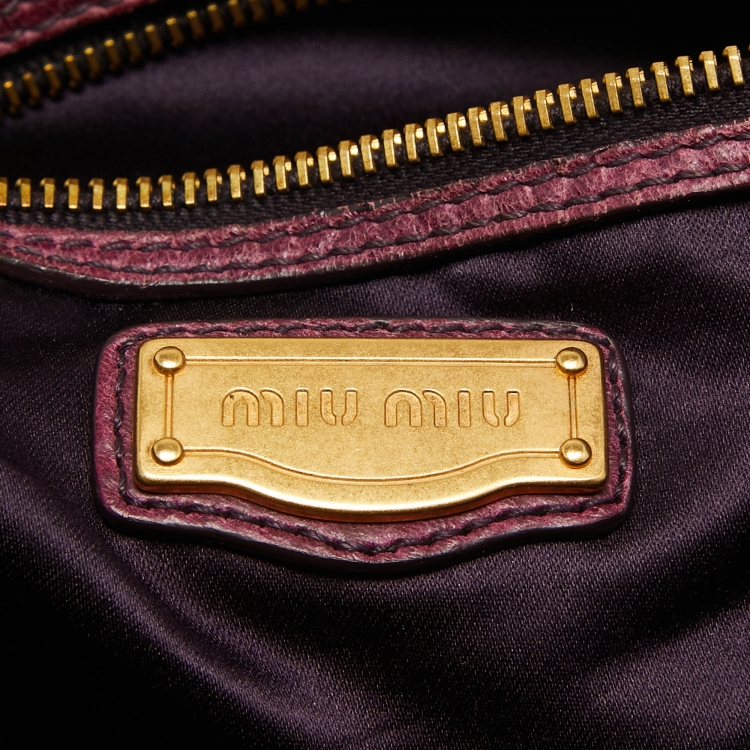Pre Owned Miu Miu Purple Leather Lily Distressed Satchel