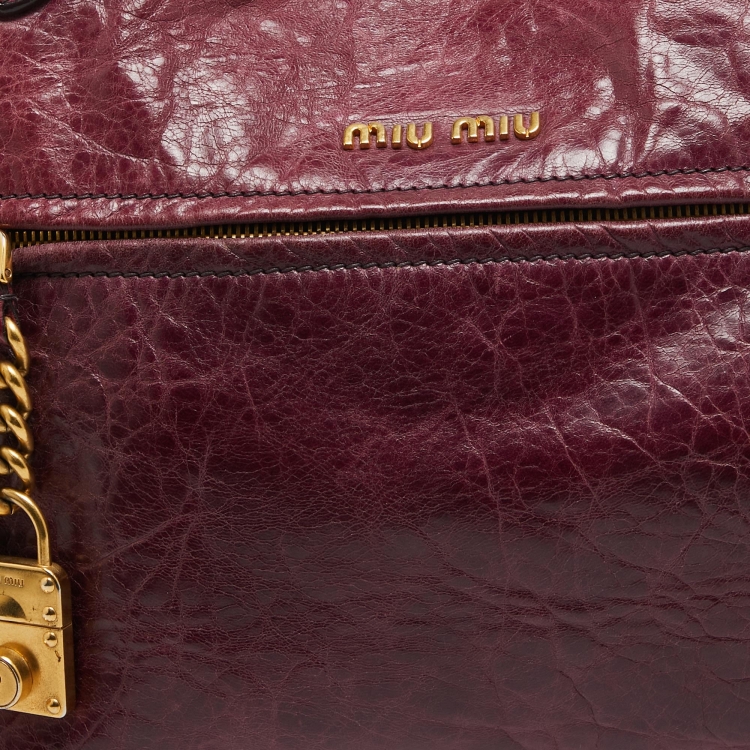 Pre Owned Miu Miu Purple Leather Lily Distressed Satchel