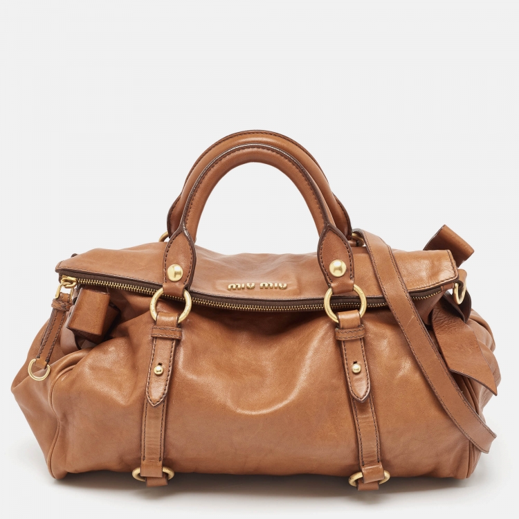 バッグ miu miu side ribbon 2way HandBag Brown MIU MIU 2Way Mini Boston Bag Brown Shiny Leather Flower