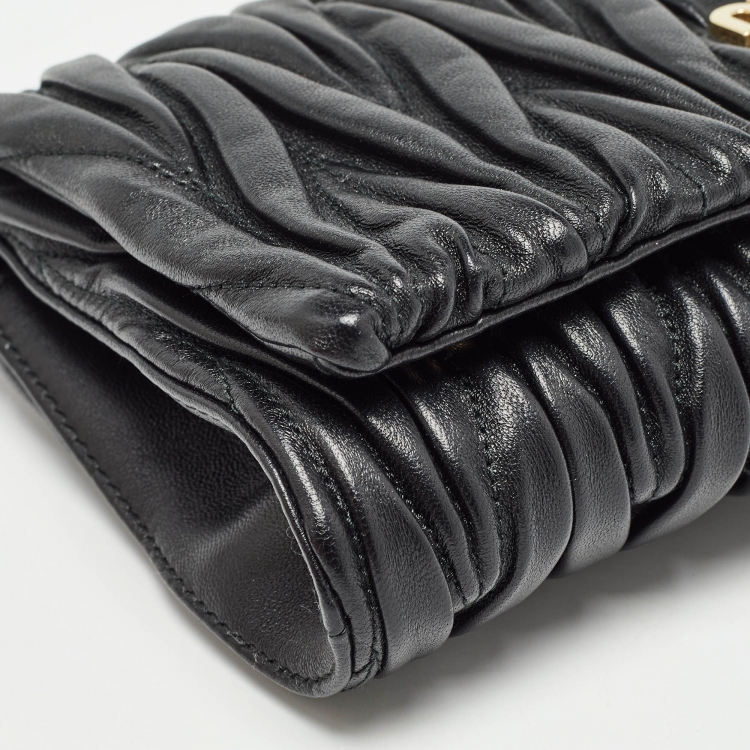 Pre Owned Miu Miu Black Matelassé Leather Flap Clutch Bag