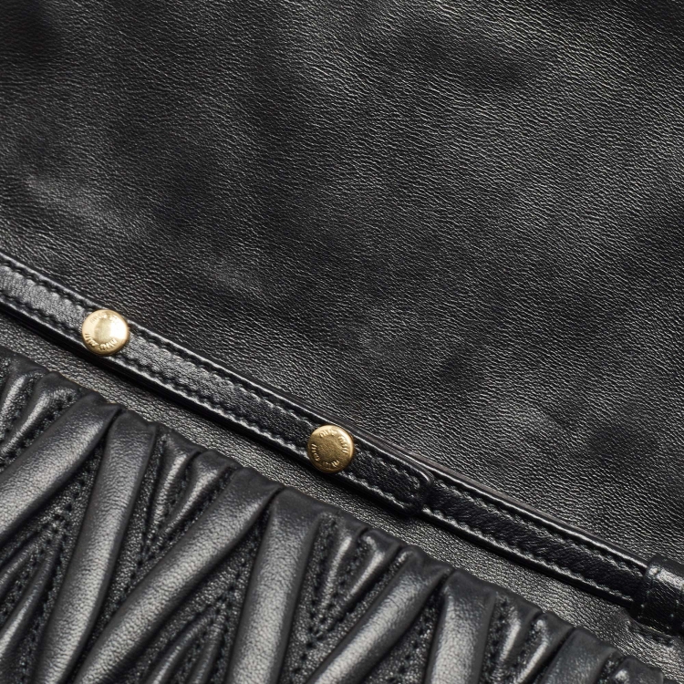 Pre Owned Miu Miu Black Matelassé Leather Flap Clutch Bag
