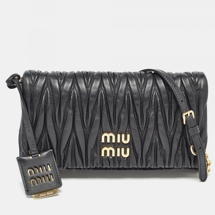 Pre Owned Miu Miu Black Matelassé Leather Flap Clutch Bag