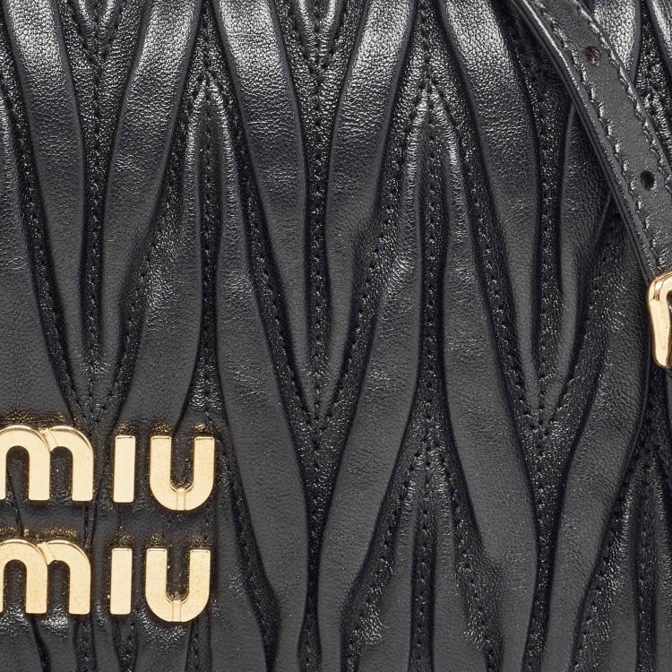 Pre Owned Miu Miu Black Matelassé Leather Flap Clutch Bag
