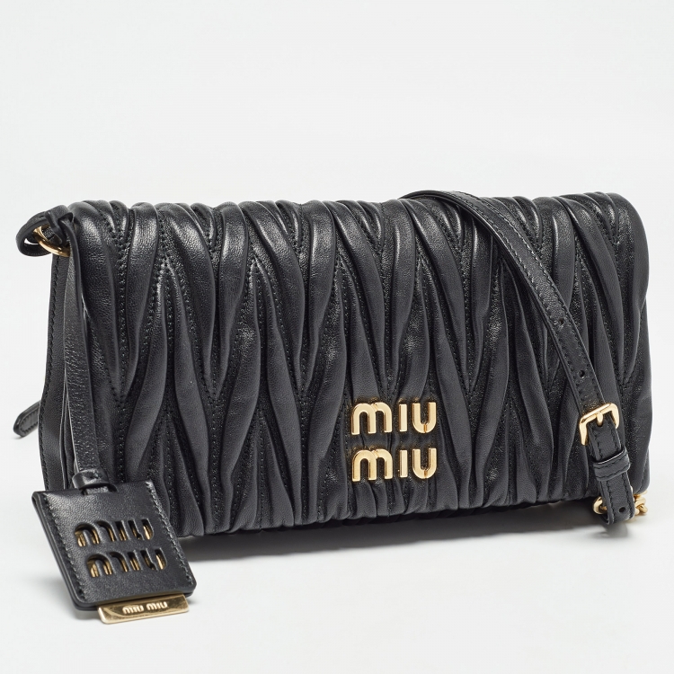 Pre Owned Miu Miu Black Matelassé Leather Flap Clutch Bag
