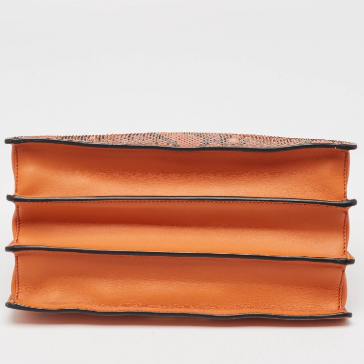 Pre Owned Miu Miu Orange Madras Patch and Python Top Handle Bag