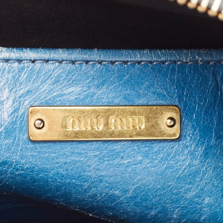 Pre Owned Miu Miu Blue Vitello Shine Leather Satchel