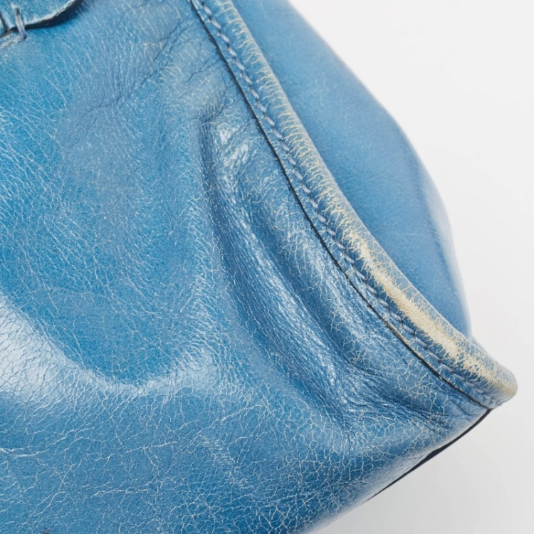 Pre Owned Miu Miu Blue Vitello Shine Leather Satchel