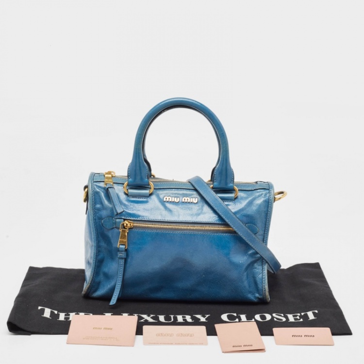 Pre Owned Miu Miu Blue Vitello Shine Leather Satchel