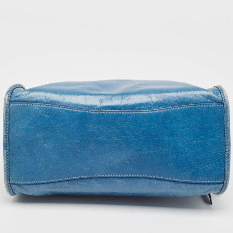 Pre Owned Miu Miu Blue Vitello Shine Leather Satchel