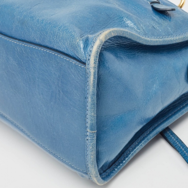 Pre Owned Miu Miu Blue Vitello Shine Leather Satchel