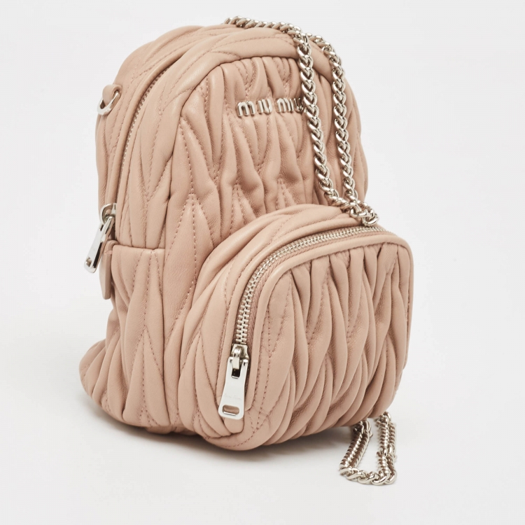 Pre Owned Miu Miu Old Rose Matelassé Leather Mini Backpack