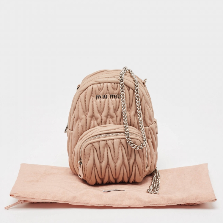 Pre Owned Miu Miu Old Rose Matelassé Leather Mini Backpack