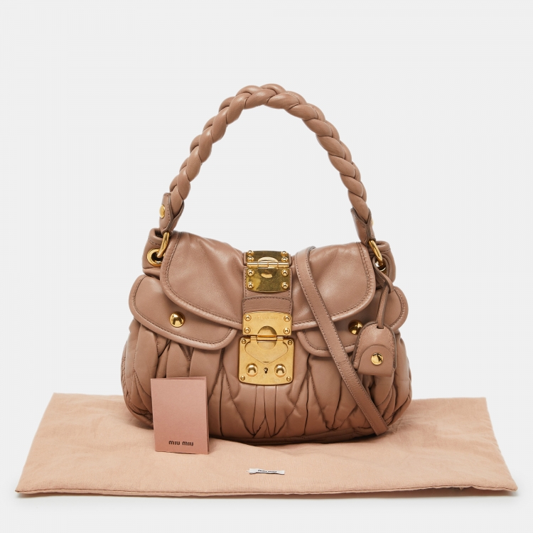 Pre Owned Miu Miu Beige Matelassé Leather Small Coffer Hobo