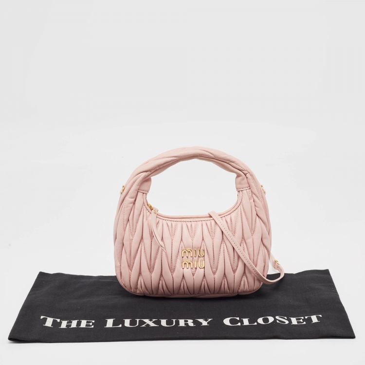 Pre Owned Miu Miu Pink Matelassé Leather Mini Wander Hobo