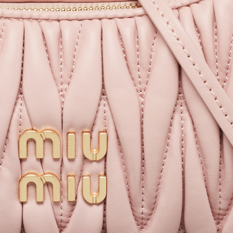 Pre Owned Miu Miu Pink Matelassé Leather Mini Wander Hobo