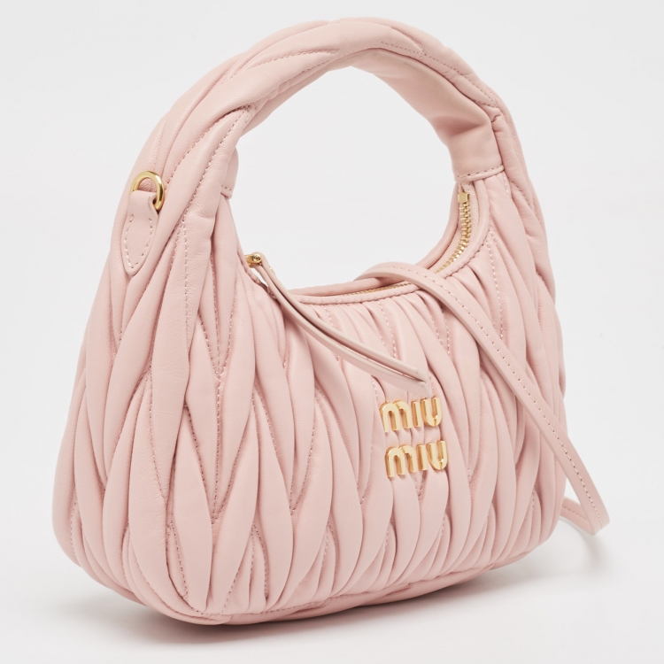 Pre Owned Miu Miu Pink Matelassé Leather Mini Wander Hobo