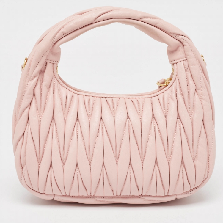 Pre Owned Miu Miu Pink Matelassé Leather Mini Wander Hobo