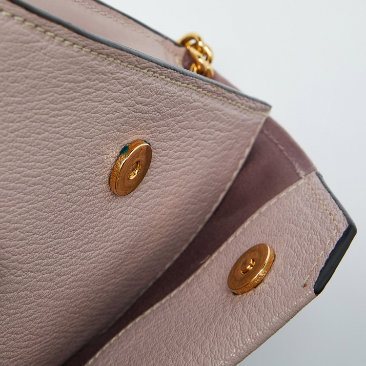 Pre Owned Miu Miu Dusty Pink Leather Crystal Embellished Buckle Flap Chain Clutch