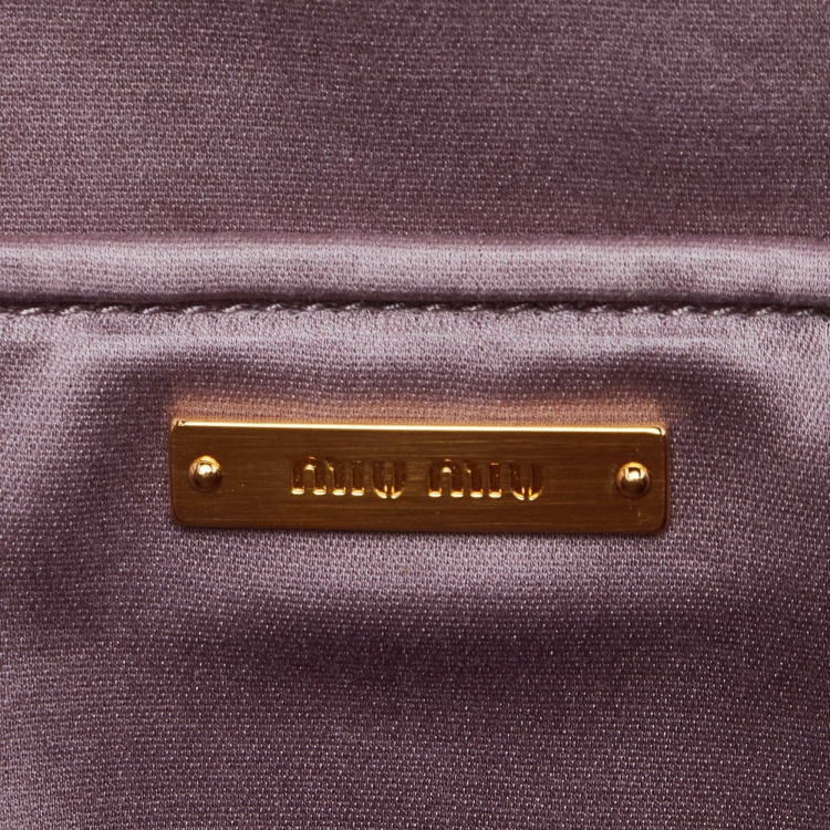 Pre Owned Miu Miu Dusty Pink Leather Crystal Embellished Buckle Flap Chain Clutch