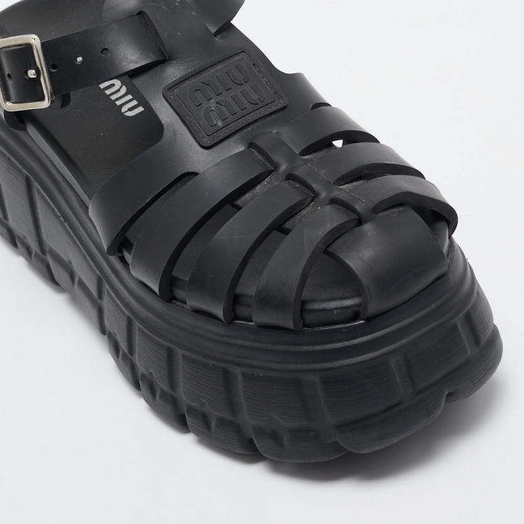 Pre Owned Miu Miu Black Rubber Eva Platform Sandals Size 37