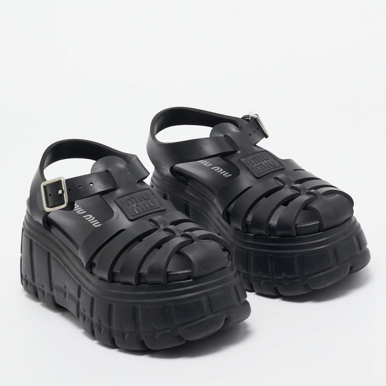 Pre Owned Miu Miu Black Rubber Eva Platform Sandals Size 37