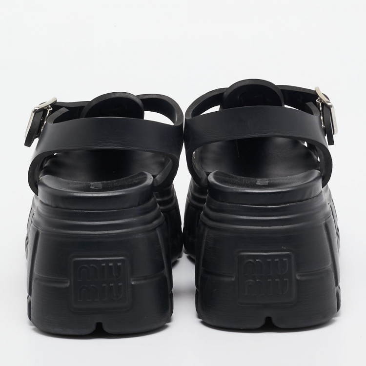 Pre Owned Miu Miu Black Rubber Eva Platform Sandals Size 37