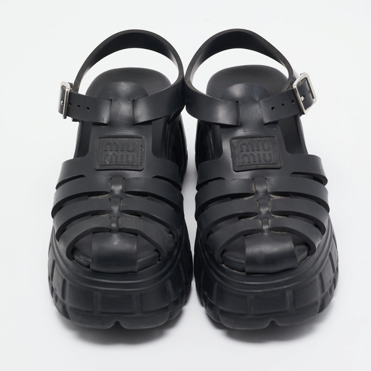 Pre Owned Miu Miu Black Rubber Eva Platform Sandals Size 37