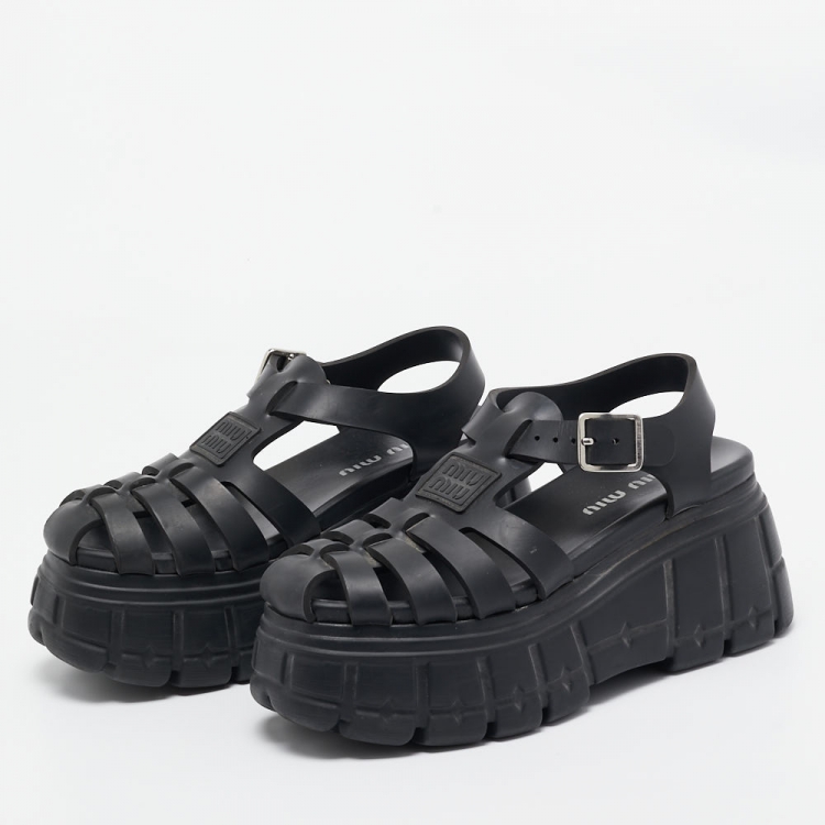 Pre Owned Miu Miu Black Rubber Eva Platform Sandals Size 37