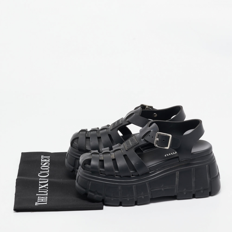 Pre Owned Miu Miu Black Rubber Eva Platform Sandals Size 37