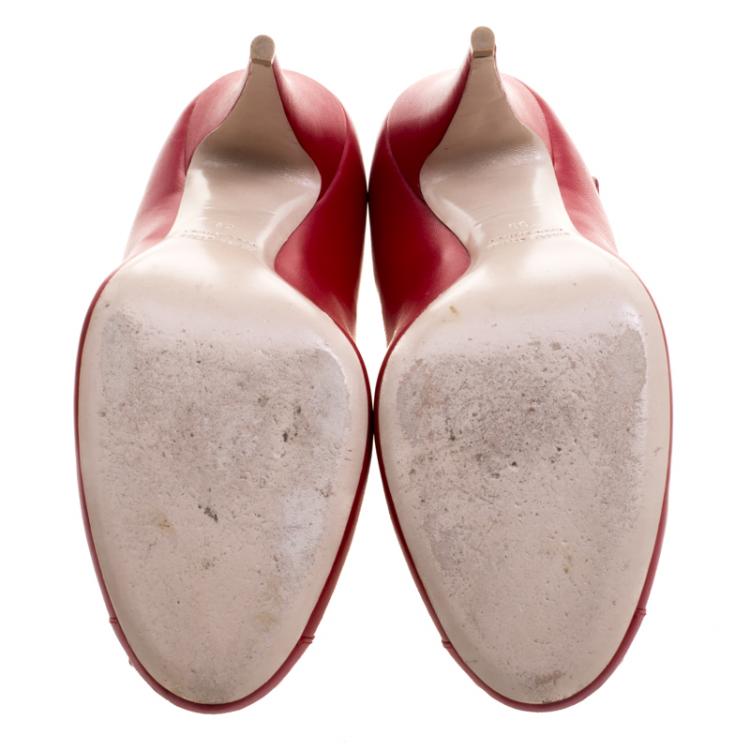Pre Owned Miu Miu Red Studded Leather Mary Jane Pumps Size 39