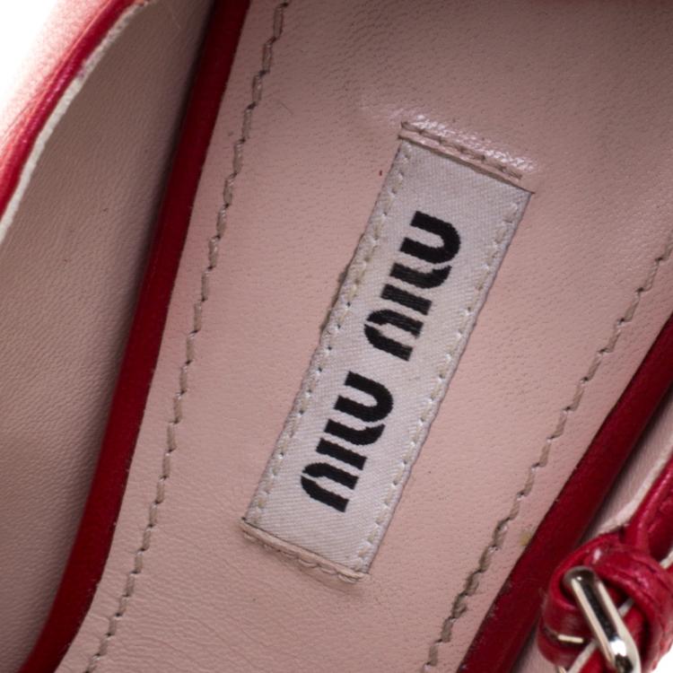 Pre Owned Miu Miu Red Studded Leather Mary Jane Pumps Size 39