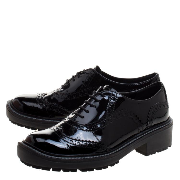 Pre Owned Miu Miu Black Patent Brogue Leather Oxfords Size 38.5