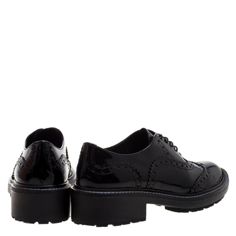 Pre Owned Miu Miu Black Patent Brogue Leather Oxfords Size 38.5