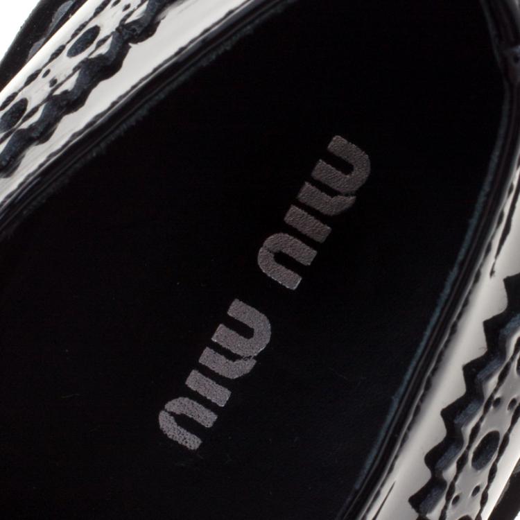 Pre Owned Miu Miu Black Patent Brogue Leather Oxfords Size 38.5
