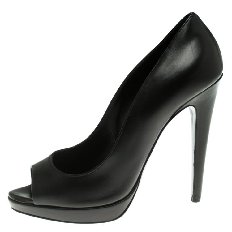 Pre Owned Miu Miu Black Leather Peep Toe Platform Pumps Size 38