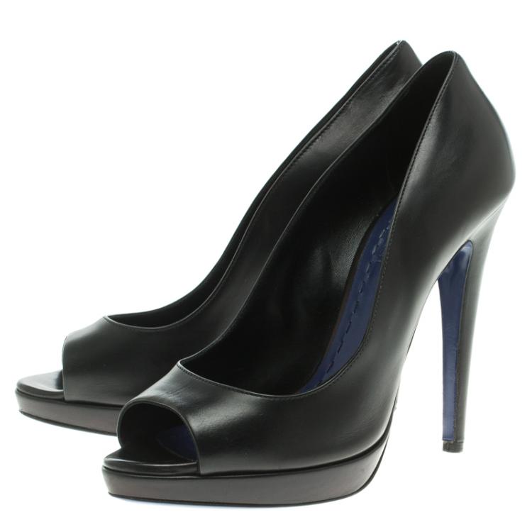 Pre Owned Miu Miu Black Leather Peep Toe Platform Pumps Size 38