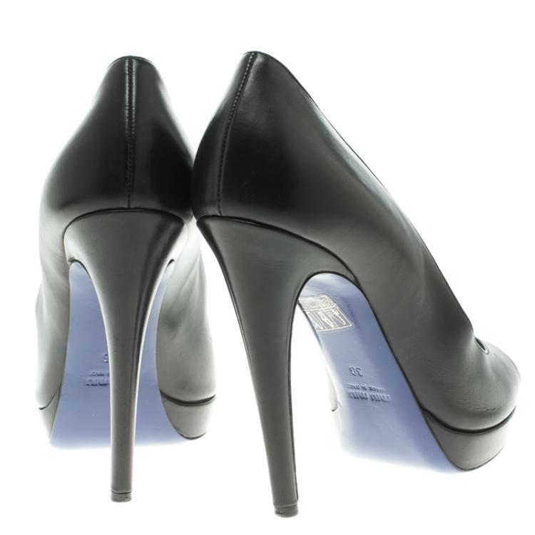 Pre Owned Miu Miu Black Leather Peep Toe Platform Pumps Size 38