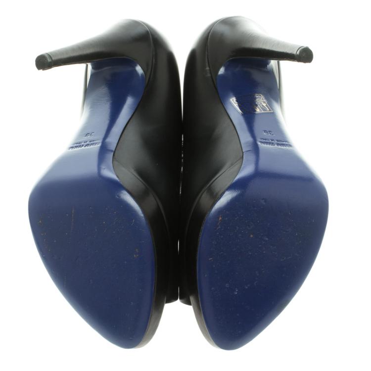 Pre Owned Miu Miu Black Leather Peep Toe Platform Pumps Size 38