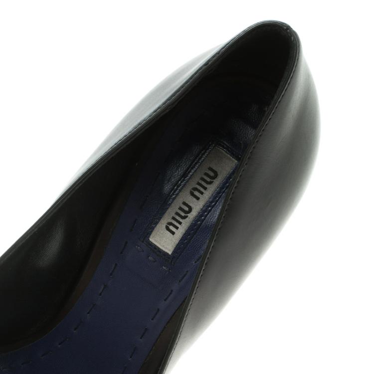 Pre Owned Miu Miu Black Leather Peep Toe Platform Pumps Size 38