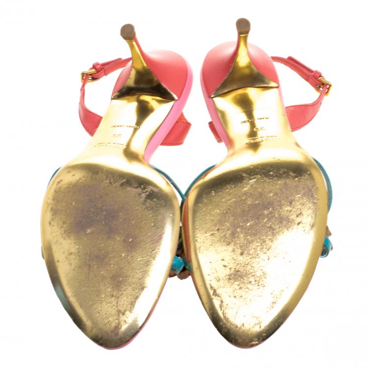 Pre Owned Miu Miu Multicolour Crystal Embellished Strappy Slingback Sandals Size 39