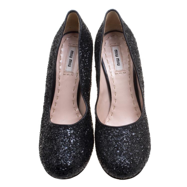 Pre Owned Miu Miu Black Glitter Pumps Size 40