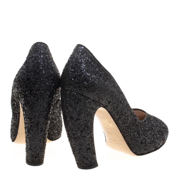 Pre Owned Miu Miu Black Glitter Pumps Size 40
