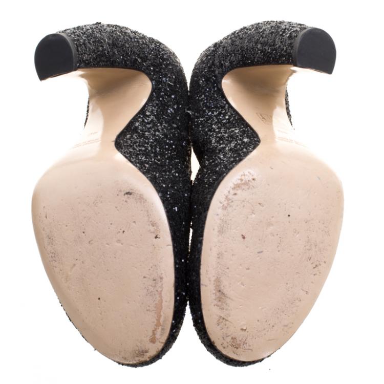 Pre Owned Miu Miu Black Glitter Pumps Size 40