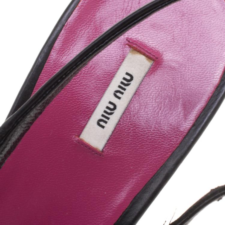 Pre Owned Miu Miu Black Pleated Leather Peep Toe Platform Slingback Sandals Size 39